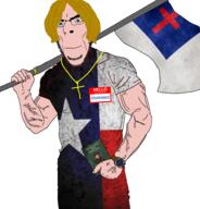 blue_eyes book buff christaryan christian_cross christian_identity christianity chudnater2(namechad) chudnater2(namefag) cross flag flag:texas holding_book holding_flag holding_object martin_luther name_tag necklace protestant protestantism star texan texas trend:aryan united_states variant:cobson white_skin wristwatch yellow_hair // 1834x1910 // 2.4MB