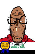 angry arabic_text award beard brown_skin countrywar crying european flag flag:iraq glasses iraq mutt red_eyes soyjak subvariant:euromutt sweater text variant:markiplier_soyjak // 1747x2688 // 465.9KB