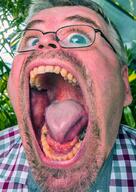 bernd_schmidt blue_eyes clothes distorted glasses irl open_mouth stretched_mouth stubble tongue variant:gapejak yellow_teeth // 725x1024 // 140.0KB