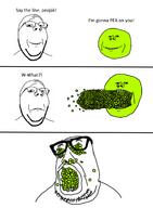 3soyjaks comic food frown fruit glasses objectsoy open_mouth pea say_the_line smile smirk soyjak stubble subvariant:wholesome_soyjak text variant:gapejak variant:impish_soyak_ears variant:peason // 896x1222 // 318.2KB