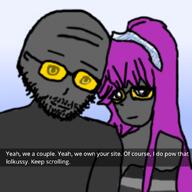 anime caption clothes female glasses grey_skin headband lolkek long_hair meme purple_hair smile snapchat soot soot_colors soyjak soyjak_party stubble text variant:soyak // 1024x1024 // 481.3KB