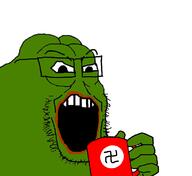 frog glasses green_skin groyper hand holding_object mug nazism open_mouth pepe soyjak stubble variant:markiplier_soyjak // 791x727 // 90.0KB