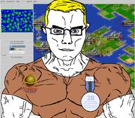 1512 afghanistan akranes arm award blond blue_eyes brown_shirt buff charikar civilization closed_mouth clothes egilsstaðir flag flag:afghanistan flag:iceland flag:syria freeciv gem glasses hafnarfjörður hair iceland money mosul reykjavík soyjak subvariant:chudjak_front subvariant:muscular_chud syria tshirt variant:chudjak vein // 1059x929 // 764.0KB