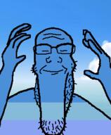 calm closed_eyes closed_mouth glasses hand happy irl_background stubble variant:markiplier_soyjak // 252x307 // 31.9KB