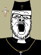 2soyjaks bloodshot_eyes christianity clothes cross crucifixion crying glasses hat jesus judaism mustache necklace open_mouth piss poop priest religion soyjak star stubble variant:a24_slowburn_soyjak variant:cryboy_soyjak // 2000x2690 // 632.4KB