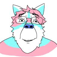 animal animal_ears closed_mouth ear faggot fur furfag furry glasses original_content smile soyjak subvariant:trannyfur template trans transgender_flag variant:bernd wolf // 1378x1378 // 87.6KB