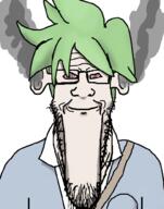 angry bloodshot_eyes closed_mouth ear fume glasses grey_eyes hoenn ogre_ears pokemon pokemon_oras smoke soyjak stretched_chin stubble variant:markiplier_soyjak wally_(pokemon) // 785x1000 // 339.7KB