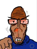 angry animated award beard brown_skin crying european european_union flag flag:european_union glasses half_open_mouth hand mutt pointing red_eyes seething shitskin star_(symbol) subvariant:euromutt sweater variant:markiplier_soyjak // 594x797 // 70.5KB