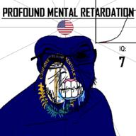 angry bald black_eyes black_hole black_sclera clenched_teeth closed_mouth cracked_teeth drool ear flag flag:kentucky flag:united_states glasses hair iq iq_bell_curve kentucky mustache nightmare_fuel no_pupils profound_mental_retardation retard soyjak star_(symbol) state stubble text united_states variant:feraljak wrinkles // 1024x1024 // 148.1KB