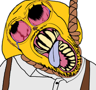 ack bloodshot_eyes crying death deformed dog dog_ear glasses hanging janny looking_up meta:op_took_a_selfie_of_xerself mustache nose rope stubble suicide suspenders tongue variant:bernd yellow_skin yellow_teeth // 768x719 // 263.2KB