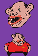 amerimutt balding clothes ear fat hair lips mcdonalds nas:amerimutt obese open_mouth pixel_art purple_background red_shirt rpgmaker shirts sprite tan_skin // 127x185 // 4.4KB