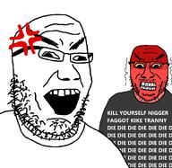 angry bald bloodshot_eyes double_chin duo forehead_mark glasses red_skin retard seething smile stubble teeth_showing two_soyjaks variant:retard_duo // 1125x1093 // 102.2KB