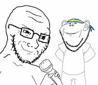 2soyjaks bandana clothes country ear flag glasses hand headband holding_object home_board microphone music music_parody smile smug sound soyjak stubble sweden tshirt variant:impish_soyak_ears variant:soyak video // 1238x1080, 198.8s // 6.8MB