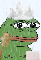 amphibian bald brush cleaning closed_mouth clothes foam frog green_skin lips looking_at_you nas nas:pepe pepe_the_frog shower soap transparent_background water // 1008x1479 // 1.4MB