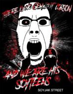 front_facing gem jihadi_john meta:tagme nazism poster red red_eyes shahada sonnenrad soyjak_party soyjak_street soyteen thrembo variant:chudjak variant:cobson // 1199x1554 // 1.7MB