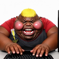 ai_but_not_completely_ai_doe award big_lips big_nose black_skin blond blush character:hunky clothes computer ext=mp4 eyebrows fat hair jakparty_soy keyboard meta:ai_generated monitor open_eyes realistic series:fusionjaks soybooru subvariant:branigger subvariant:fat_alicia subvariant:hunky_twink_sex_machine variant:alicia variant:brandon video white_background // 560x560, 6s // 2.1MB