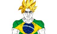 anime arm brazil closed_mouth clothes country dragon_ball dragon_ball_z ear flag flag:brazil glasses hair son_goku soyjak subvariant:chudjak_front subvariant:muscular_chud super_saiyan trend:aryan tshirt variant:chudjak vein yellow_hair // 1729x1024 // 698.9KB
