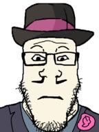 barneyfag closed_mouth clothes don_turtelli flower glasses hat mustache neutral plant soyjak stubble subvariant:neutralplier suit variant:markiplier_soyjak white_skin // 600x800 // 11.3KB