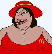 amerimutt bbw brown_skin clothes double_chin fat female hat mcdonalds mutt obese subvariant:gapejak_female variant:gapejak // 1674x1740 // 187.0KB