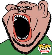 amerimutt brown_skin clothes ear funko_pop glasses green_shirt lips mutt open_mouth soyjak stubble subvariant:impish_amerimutt variant:impish_soyak_ears // 598x628 // 86.0KB