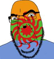 bajookieland country flag flag:bajookieland full_head glasses hair looking_at_you open_mouth smile soyjak stubble teeth text tony_zaret variant:cobson // 721x789 // 180.1KB