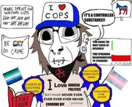 baseball_cap book brown_hair clothes cops faggot flag:man_loving_man flag:transgender_pride_flag hat i_love i_would_never meta:not_oc meta:retarded nas:award poonerald subvariant:hydrocephason variant:cobson xitter // 769x619 // 153.3KB