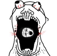 2soyjaks bloodshot_eyes glasses hand horror open_mouth redraw soyjak stubble variant:soyak vore // 737x733 // 52.9KB