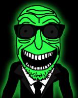 clothes glasses glowie glowing green_skin necktie open_mouth smile stubble suit sunglasses teeth variant:rickjak // 829x1043 // 58.1KB
