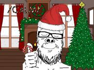 calm candy_cane christmas christmas_lights christmas_tree closed_eyes curtain holding_object house lights santa_hat smile snow soyjak star thumbs_up tree variant:a24_slowburn_soyjak window // 1000x750 // 491.5KB