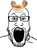 bald cracked_egg egg eggs eyebrows face forehead_lines glasses head looking_at_you mouth_open nose object_on_head open_mouth stubble teeth teeth_showing variant:markiplier_soyjak white_skin // 1035x1326 // 180.1KB
