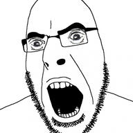 angry glasses open_mouth sanpaku_eyes soyjak stubble variant:cobson // 1622x1620 // 258.8KB
