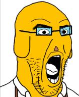animal clothes dog ear glasses janny open_mouth soyjak stubble tongue variant:imhotep yellow_skin // 537x655 // 80.5KB