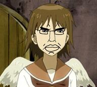 angry anime clothes glasses haibane_renmei hair looking_at_you rakka_(haibane_renmei) subvariant:pol_face variant:chudjak wing // 483x432 // 374.6KB