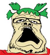 4chan anime distorted fat glasses green_hair hair mustache open_mouth soyjak stubble variant:a24_slowburn_soyjak white_skin yotsoyba // 576x634 // 197.4KB