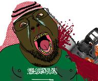 blood bloodshot_eyes chainsaw crying flag glasses gore islam keffiyeh murder saudi_arabia soyjak subvariant:chainsaw_bernd variant:bernd yellow_teeth // 1578x1300 // 1018.2KB