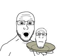 beard glasses holding_object holding_plate neutral open_mouth plate severed_head stubble subvariant:neutralplier variant:markiplier_soyjak variant:platejak // 1366x1350 // 119.0KB