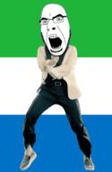 angry animated country dance flag full_body gangnam_style glasses irl open_mouth sierra_leone soyjak stubble variant:cobson // 300x460 // 504.2KB