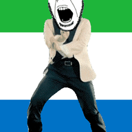 angry animated country dance flag full_body gangnam_style glasses irl open_mouth sierra_leone soyjak stubble variant:cobson // 300x460 // 504.2KB