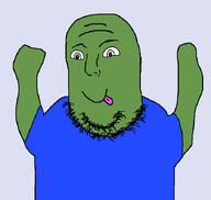 amphibian arms_up blue_shirt frog green_skin no_glasses pepe pepe_the_frog shirts stubble subvariant:flubbert t_shirt tongue_out variant:norwegian // 700x662 // 11.6KB