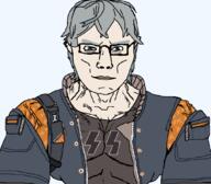 blue_eyes chud closed_mouth clothes glasses jacket muscles sonnenrad subvariant:muscular_chud unbothered variant:chudjak waffenss white_skin zenless_zone_zero // 1059x929 // 72.4KB
