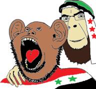 2soyjaks assad beard clothes ear flag flag:syria flag:syria_opposition free_syrian_army rape star_(symbol) stubble subvariant:wikiswede syria teeth tongue variant:cobson variant:impish_soyak_ears // 509x475 // 84.3KB