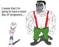 blue_eyes buff clothes ear full_body glasses hair mustache nazism purple_hair redraw soyjak stubble subvariant:perceptive_chud suspenders swastika text tranny variant:bernd variant:chudjak vein // 1440x1152 // 979.5KB