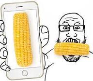 clothes corn glasses open_mouth phone soyjak stubble tshirt variant:markiplier_soyjak // 240x210 // 65.7KB