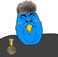 ^_^ acne award badge beak blue_skin blush closed_eyes closed_mouth clothes fat kawaii twitter variant:chugsjak zoomer_hair // 1415x1388 // 78.5KB