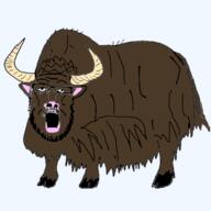 animal ear full_body fur glasses hooves horn open_mouth series:animaljaks soyjak stubble variant:a24_slowburn_soyjak yak // 600x600 // 68.9KB