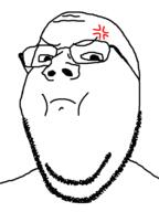 anger_mark angry closed_mouth frown glasses pout soyjak stubble subvariant:wholesome_soyjak variant:gapejak white_background // 600x800 // 23.0KB