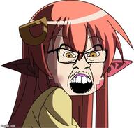 anime anime_female glasses open_mouth soyjak stubble teeth variant:feraljak // 525x500 // 57.1KB