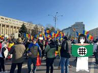 clothes female flag full_body glasses hair irl_background protest romania soylent_(cacao) variant:soytan // 800x600 // 678.2KB