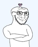 brain closed_mouth crossed_arms glasses retard smile smug soyjak stubble tiny_brain variant:soyak // 564x699 // 42.4KB