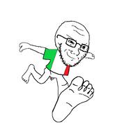 barefoot closed_mouth clothes country flag foot full_body glasses italy naked nsfw op_is_a_mindbroken_pajeet_retard_who_is_obsessed_with_itaryans penis running small_penis smile smug soyjak stubble tshirt variant:soyak // 946x984 // 25.7KB
